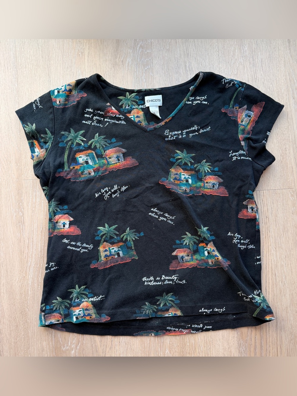 Chico’s cotton tropical cottage tee